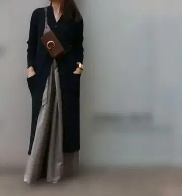 maison de R 울 리브 롱 가디건 블랙