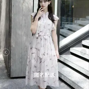 스나이델 프릴 슬리브 리본 프린트 원피스