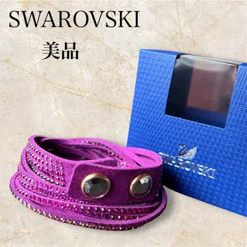 새상품급 SWAROVSKI 스와로브스키 가죽 팔찌 핑크 퍼플