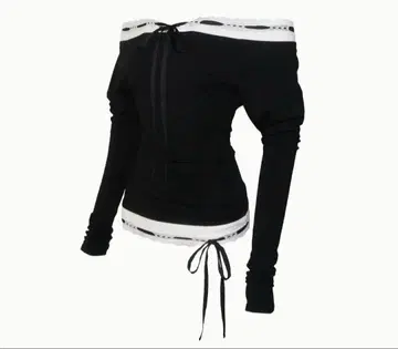S 레이스 트리밍 오프 숄더 탑 블랙