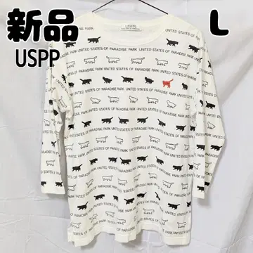 새상품 미사용 USPP 고양이 패턴 7부 소매 화이트 셔츠 L 화이트