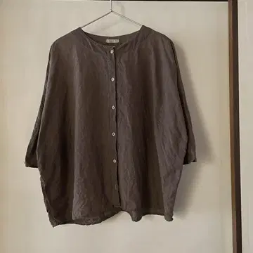 LINEN ID 린넨 브라운 반소매 셔츠