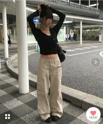 미사용 새상품 L 에니원모어 코튼 절개 와이드 팬츠