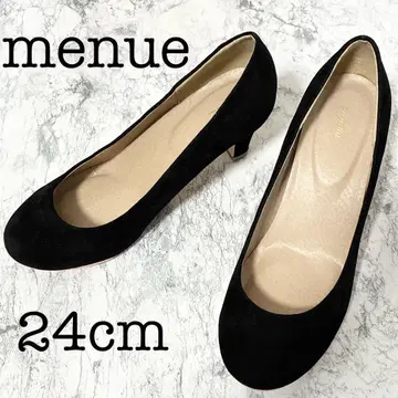 므뉴 menue 스웨이드 블랙 24cm 7cm 힐 라운드토 펌프스
