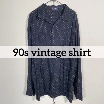 90s 빈티지 오픈 카라 셔츠 바즈아이 올 패턴 네이비 XL 사이즈