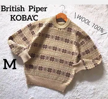British Piper KOBAC 자카드 편직 울 스웨터 베이지 M