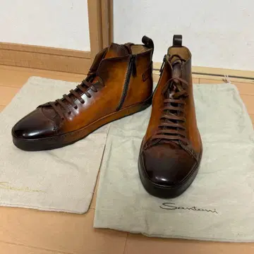 산토니 하이컷 레더 스니커즈 브라운 브라운 가죽 신발