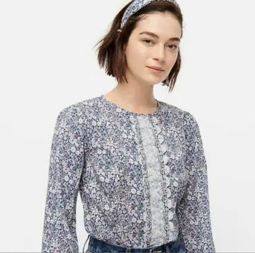 J. Crew 리버티 믹스 플로럴 긴팔 스캘럽 블라우스