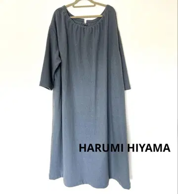 HARUMI HIYAMA 백리본 울 혼방 원피스 블루