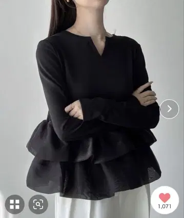 Meiru 벌룬 프릴 긴팔 페플럼 상의