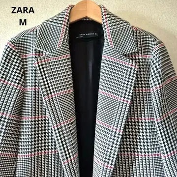 ZARA WOMAN 체크 무늬 하프 코트 M 새상품급 울 혼방