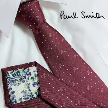 폴스미스 넥타이 크림슨 컬러 도트 토끼 박스 택 안감 꽃무늬 현행
