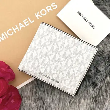 새상품 MICHAEL KORS 남성용 화이트 시그니처 가죽 접이식 지갑