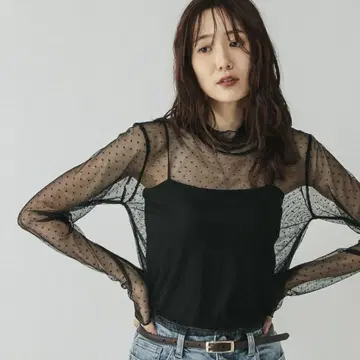 스트레치 시어 하이넥 풀오버
