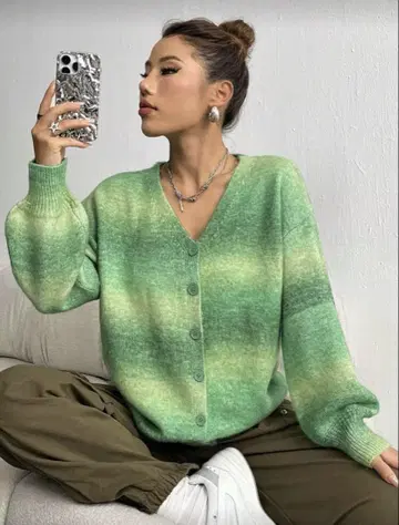 [ SHEIN ] Flirla 옴브레 드롭 숄더 가디건