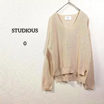 STUDIOUS 니트 스웨터 긴팔 베이지 얇은 소재 면 여성용 겨울