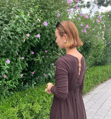 미테 뜨개질 리브 원피스