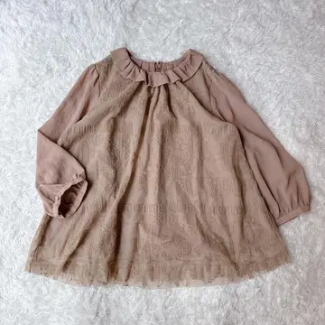 아틀리에 드 사봉 삭스 패턴 자수 프릴 칼라 블라우스 레이스 긴팔
