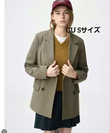 GU 금기 더블 브레스트 체크 자켓 BROWN S