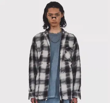 minus Slash Seam Ombre Check Shirt BLACK