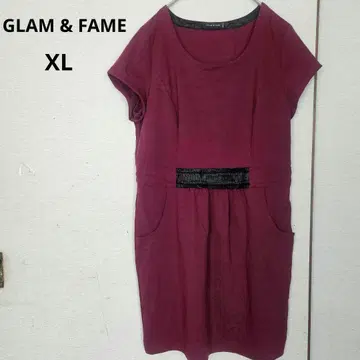 GLAM & FAME [XL] 와인 레드 반팔 원피스 포켓 부착