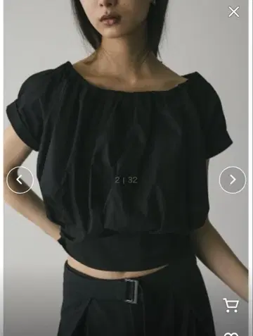 STYLEMIXER 숄더 개더 탑 블랙 M
