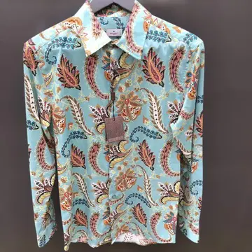 ETRO 페이즐리 무늬 긴팔 셔츠 스카이블루 넥 40 새상품