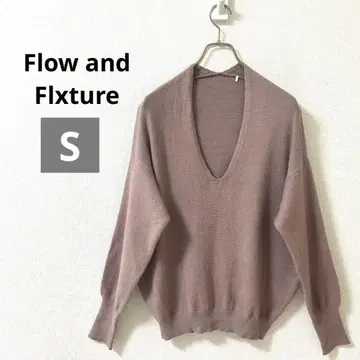 Flow and Flxture 깊은 V넥 니트 스웨터 긴팔 핑크 S
