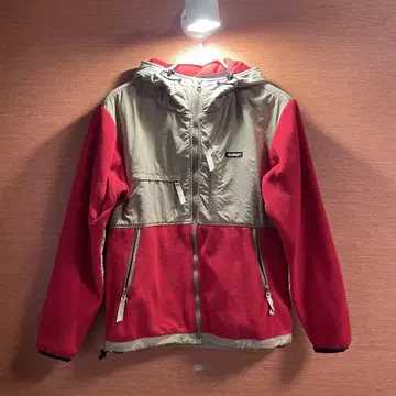 X-LARGE 엑스라지 플리스 후드티 M 빨간색 베이지 짧은 기장