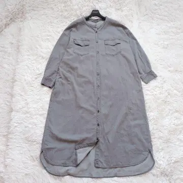 언타이틀 2XL 44 데님 셔츠 원피스 밴드 카라 그레이 빅 사이즈