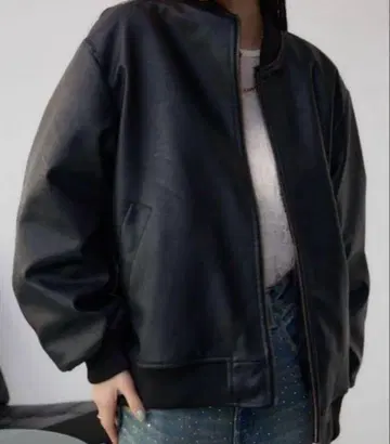 AZUL BY MOUSSY 리버서블 인조 가죽 블루종
