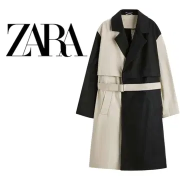 ZARA 롱 코트 베이지 & 블랙 ZARA 컬러 블록 트렌치코트