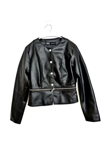 ZARA 인조 가죽 2way 지퍼 노카라 자켓 M