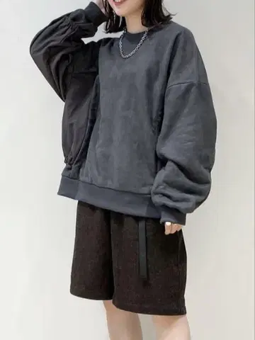 DOUBLE NAME 스웨이드 쭈리 x 합성섬유 드로스트 풀오버