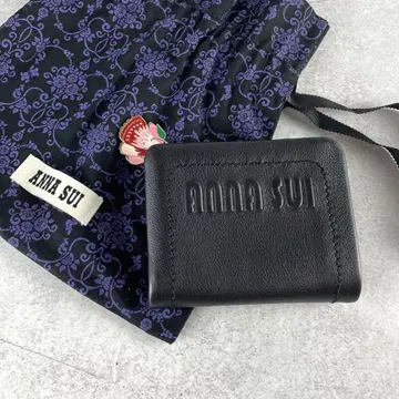 미사용급 안나수이 컴팩트 지갑 엠보싱 로고 가죽 파우치 블랙