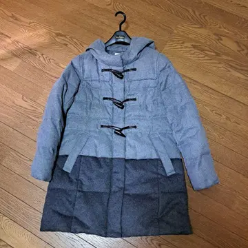 그레이 후드 부착 더플 코트 다운 자켓