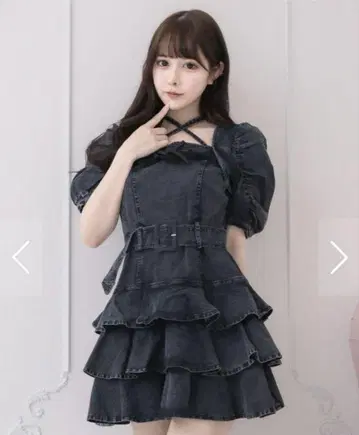 pium 데님 원피스 티어드 프릴 미니 원피스 피움