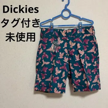 디키즈 택 포함 하프 팬츠 그린 핑크 버드 패턴 모킹버드