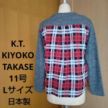 일본제 K.T KIYOKO TAKASE 여성용 긴팔 니트 빨간색 체크