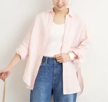 새상품급 프레임워크 프렌치 린넨 레귤러 셔츠 핑크