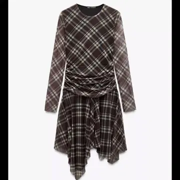 ZARA 체크 무늬 드레이프 튤 원피스