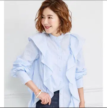 OBLI 스트라이프 펄 버튼 셔츠 블라우스 오블리 obli