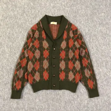 90s 빈티지 모헤어 가디건 아가일 무늬 싸개 단추 울 M