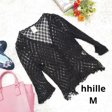 새상품급 hhille 메쉬 가디건/시스루 니트 (M) 블랙/7부 소매