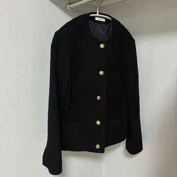 EVERYDAY I LIKE 노카라 자켓 블랙 트위드