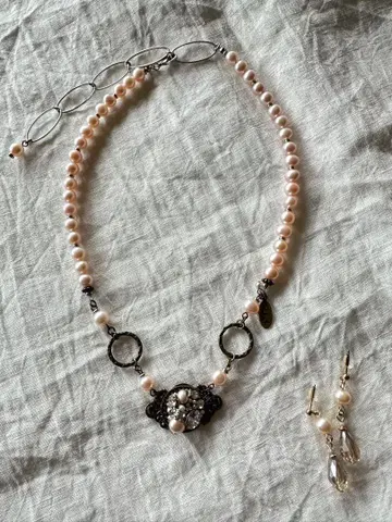 프리마브리에타 담수 펄 스와로브스키 목걸이 귀걸이 앤티크