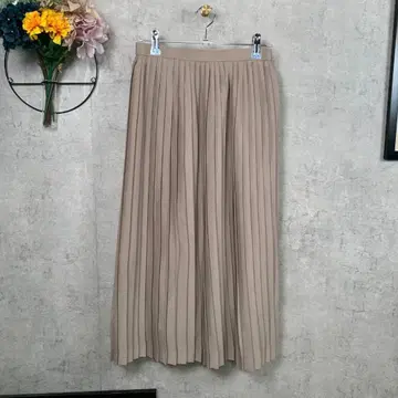 리세느온 롱 스커트 플리츠 스커트 광택 S 상당 베이지 무지