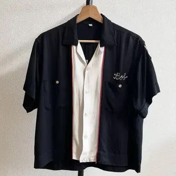 레어 50s 레이온 볼링 셔츠 블랙 체인 자수 M 볼링