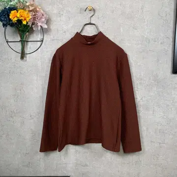 SANJEON 티셔츠 컷소 긴팔 하이넥 M 브라운 무지