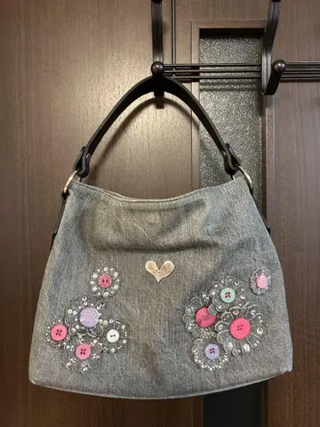 싱크비 꽃무늬 자수 데님 숄더백